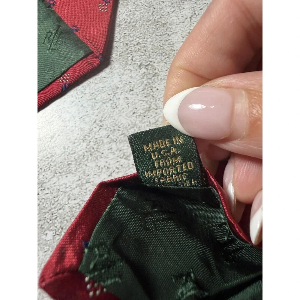 Lauren Ralph Lauren 100% Silk Tie Mens One Size Red Geometric Jacquard Necktie